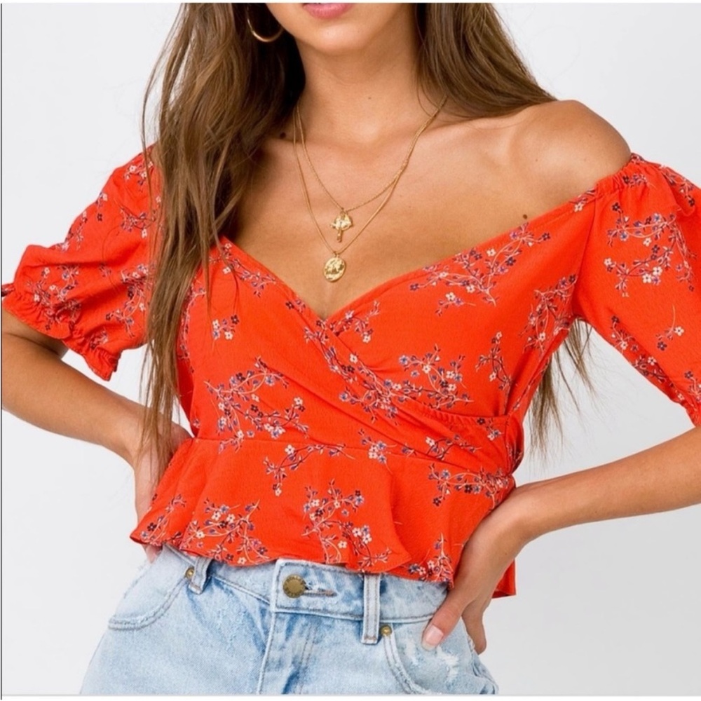 Princess Polly Size 12 Orange Floral Rhea Top CP0197